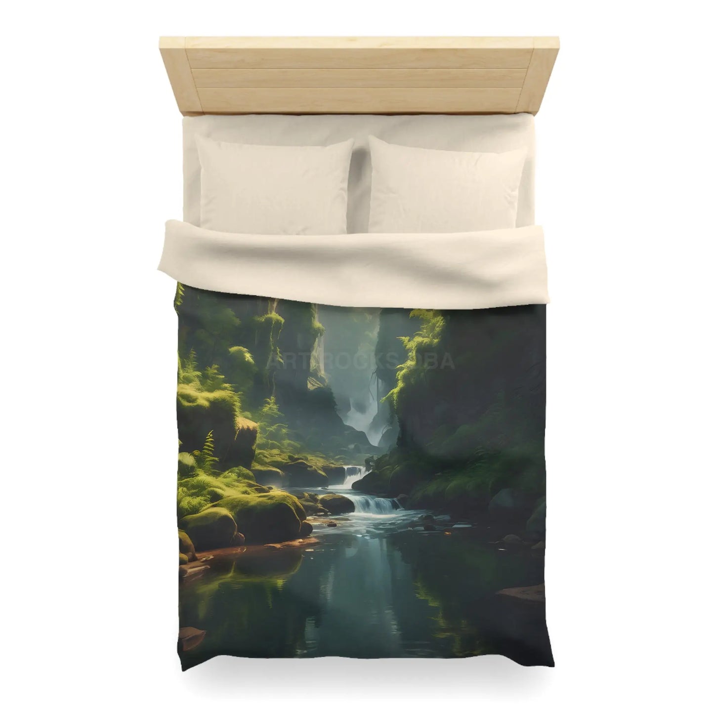 Fern Filled Canyon Microfiber Duvet Cover - Tranquil River Landscape for Cozy Bedrooms - Home Decor