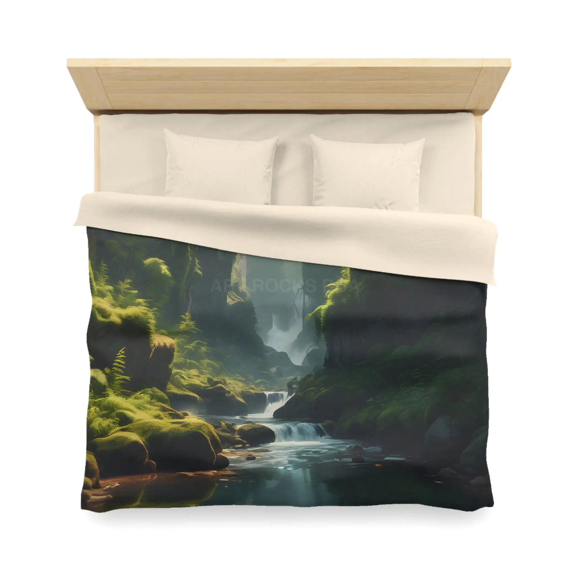 Fern Filled Canyon Microfiber Duvet Cover - Tranquil River Landscape for Cozy Bedrooms - Home Decor
