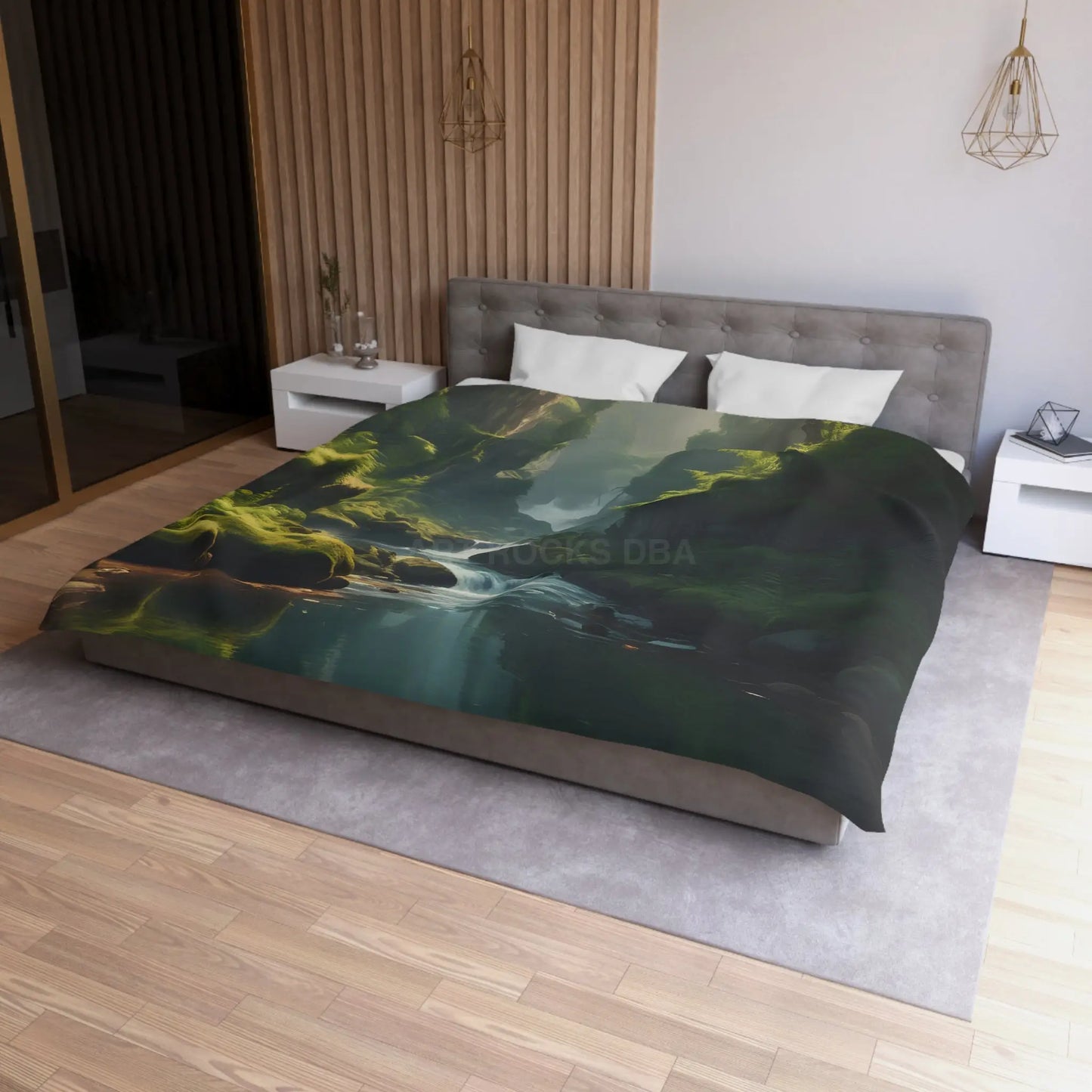 Fern Filled Canyon Microfiber Duvet Cover - Tranquil River Landscape for Cozy Bedrooms - Home Decor