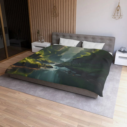 Fern Filled Canyon Microfiber Duvet Cover - Tranquil River Landscape for Cozy Bedrooms - Home Decor