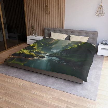 Fern Filled Canyon Microfiber Duvet Cover - Tranquil River Landscape for Cozy Bedrooms - Home Decor