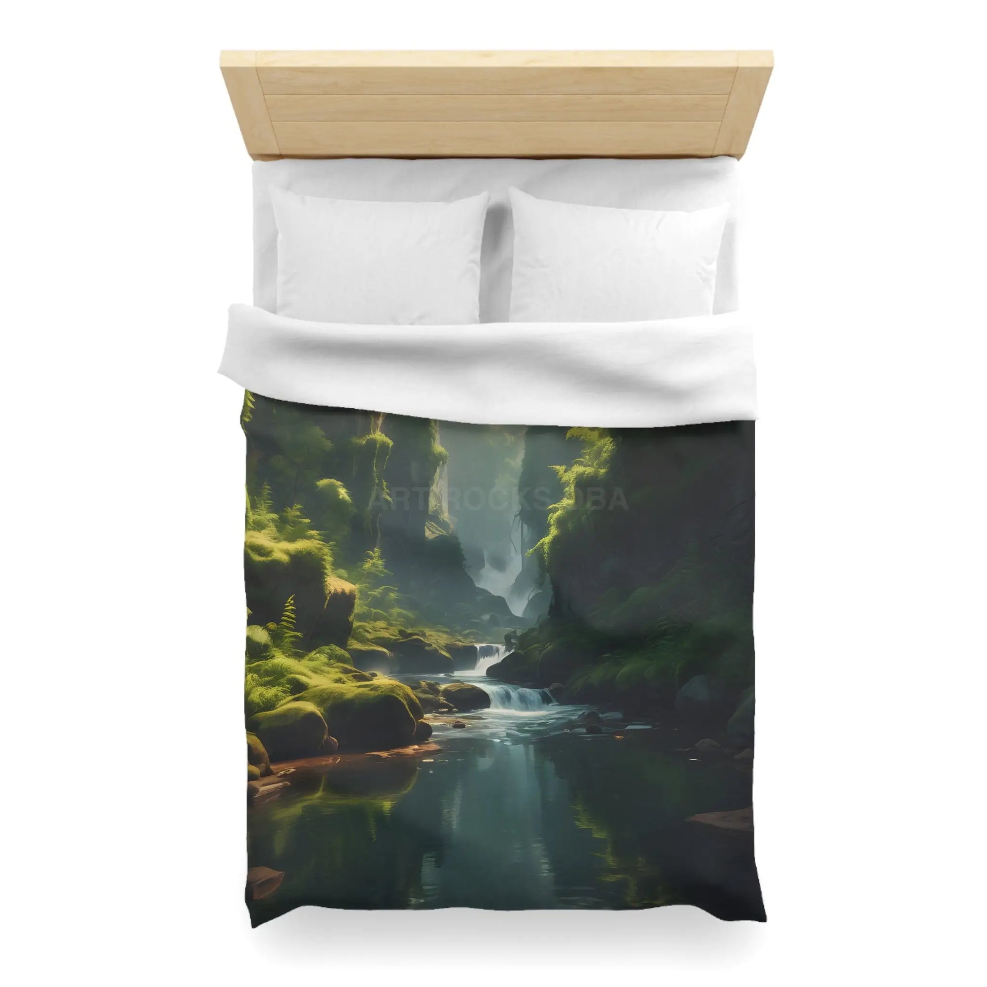 Fern Filled Canyon Microfiber Duvet Cover - Tranquil River Landscape for Cozy Bedrooms - Home Decor