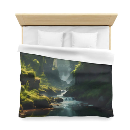 Fern Filled Canyon Microfiber Duvet Cover - Tranquil River Landscape for Cozy Bedrooms - Home Decor