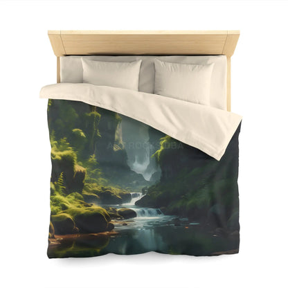 Fern Filled Canyon Microfiber Duvet Cover - Tranquil River Landscape for Cozy Bedrooms - Home Decor