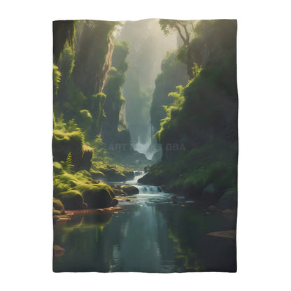 Fern Filled Canyon Microfiber Duvet Cover - Tranquil River Landscape for Cozy Bedrooms - Home Decor