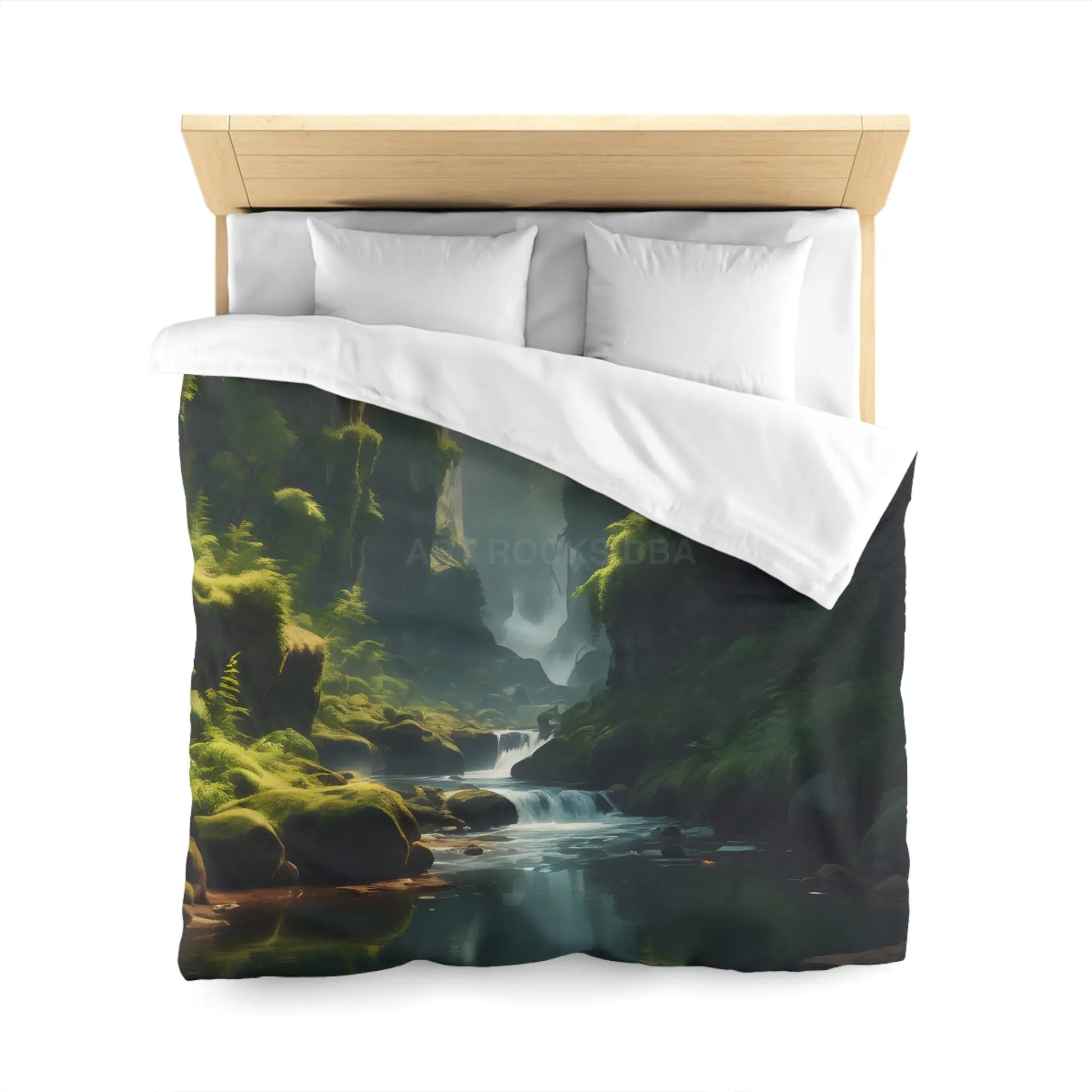 Fern Filled Canyon Microfiber Duvet Cover - Tranquil River Landscape for Cozy Bedrooms - Home Decor