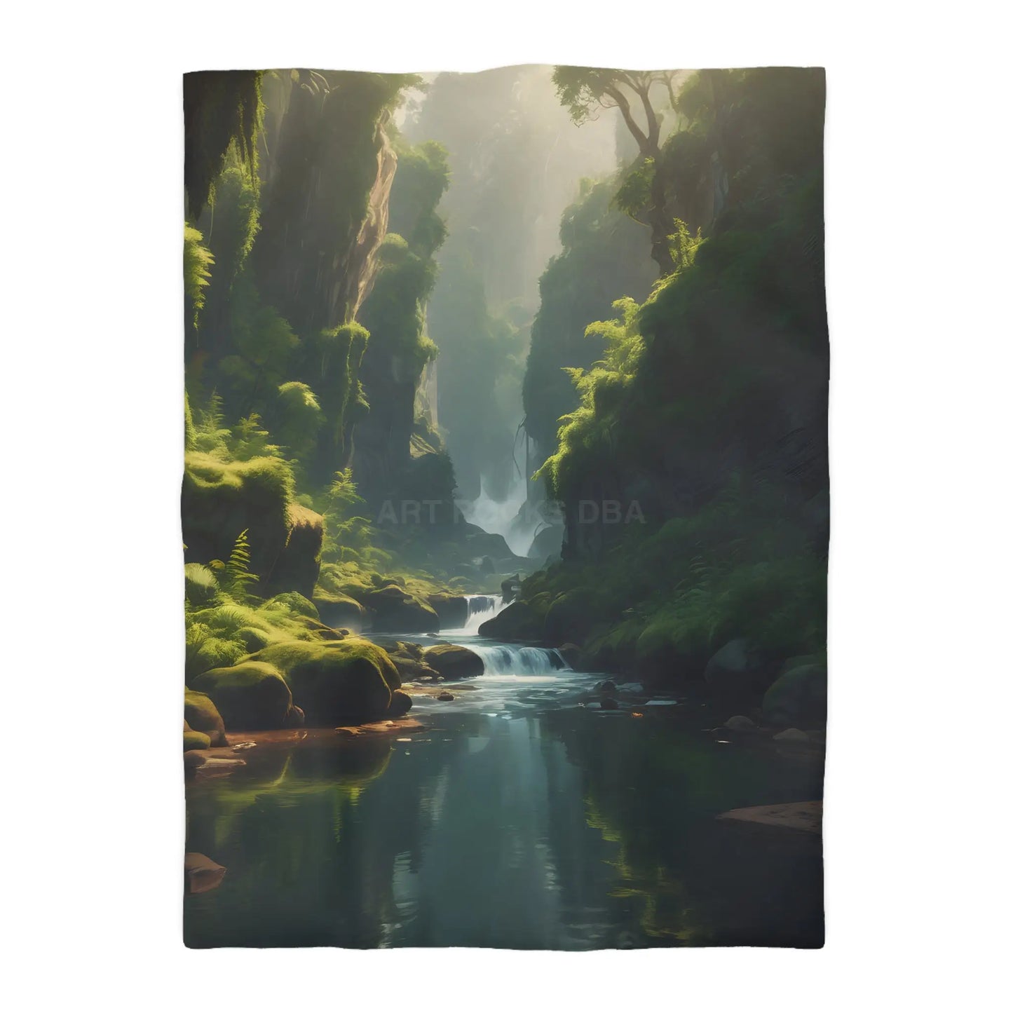 Fern Filled Canyon Microfiber Duvet Cover - Tranquil River Landscape for Cozy Bedrooms - Twin XL / White - Home Decor