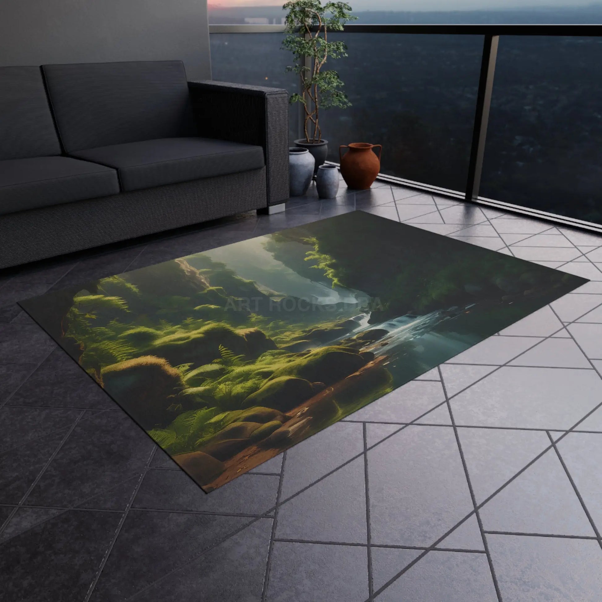 Fern Filled Canyon Outdoor Rug for Gardens Patios & Decks | Ideal for Camping Picnics and Outdoor Gatherings