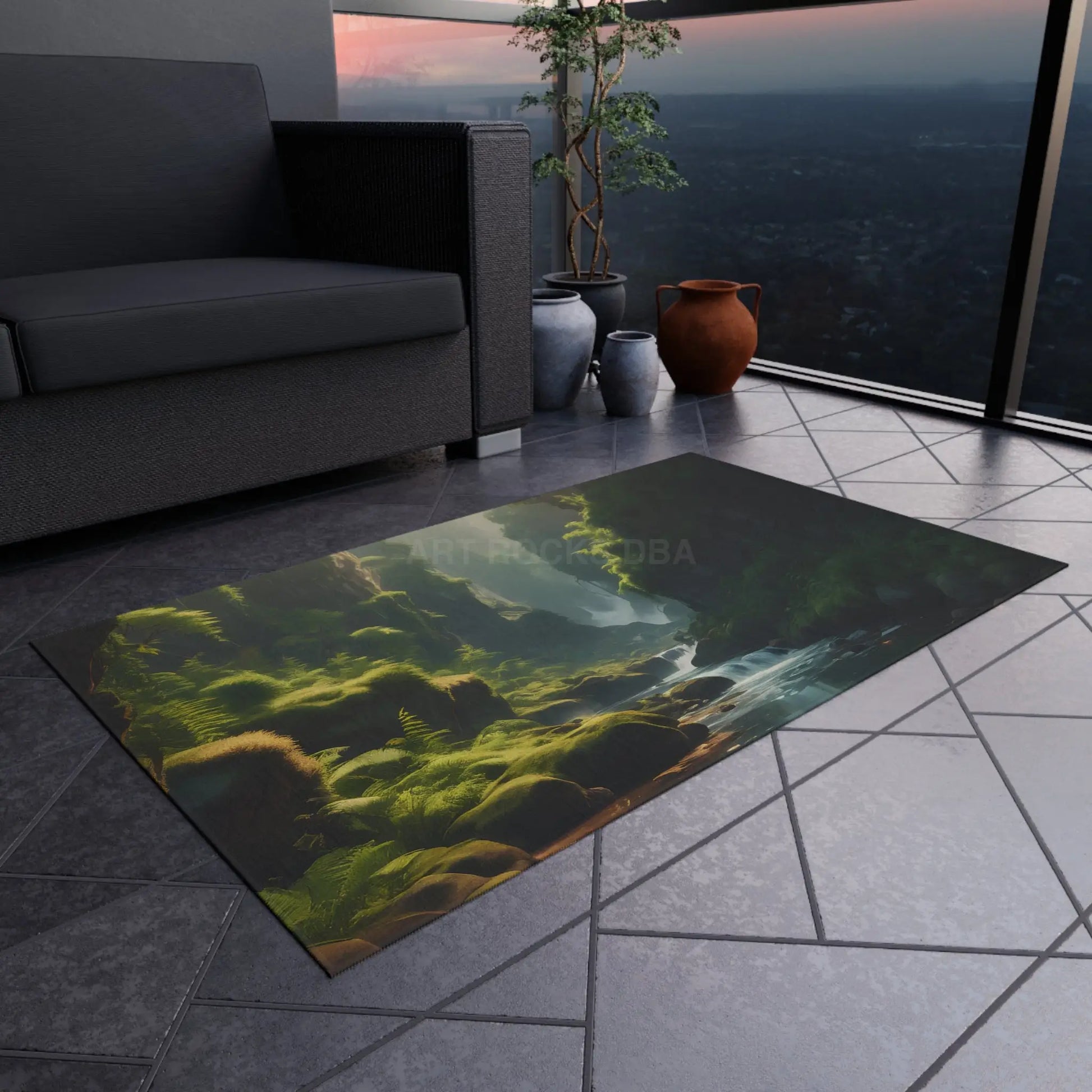 Fern Filled Canyon Outdoor Rug for Gardens Patios & Decks | Ideal for Camping Picnics and Outdoor Gatherings