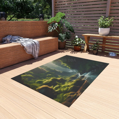 Fern Filled Canyon Outdoor Rug for Gardens Patios & Decks | Ideal for Camping Picnics and Outdoor Gatherings
