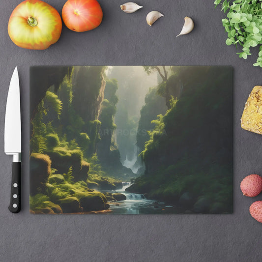 Fern Forest Gorge Cutting Board – Tranquil Waterfall Kitchen Decor - Large - Home Decor