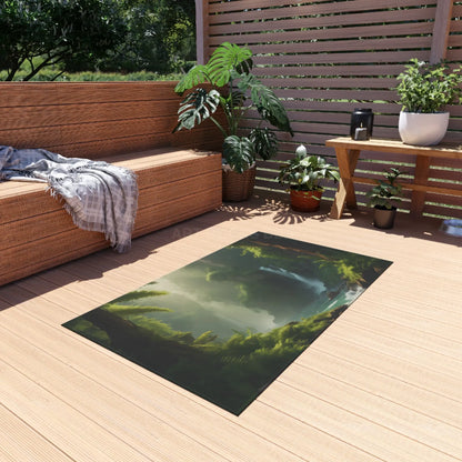 Fern Forest Outdoor Rug Cozy Patio Decor Waterfall Design Area Rug Nature-Inspired Outdoor Mat Garden and Porch Accents