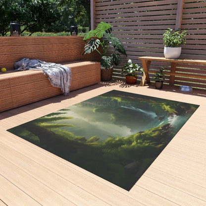 Fern Forest Outdoor Rug Cozy Patio Decor Waterfall Design Area Rug Nature-Inspired Outdoor Mat Garden and Porch Accents