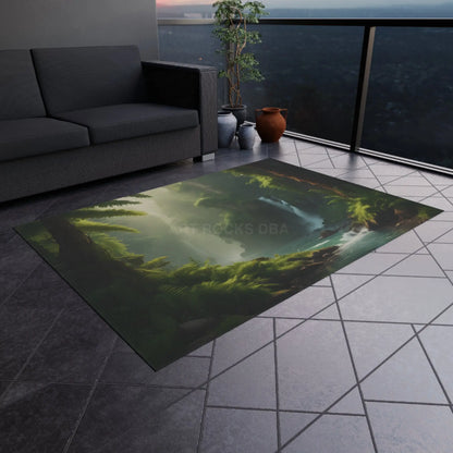 Fern Forest Outdoor Rug Cozy Patio Decor Waterfall Design Area Rug Nature-Inspired Outdoor Mat Garden and Porch Accents