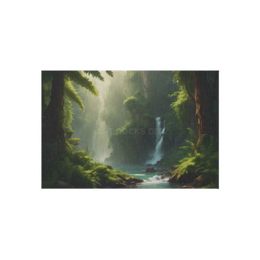 Fern Forest Outdoor Rug Cozy Patio Decor Waterfall Design Area Rug Nature-Inspired Outdoor Mat Garden and Porch Accents