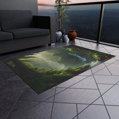 Fern Forest Outdoor Rug Cozy Patio Decor Waterfall Design Area Rug Nature-Inspired Outdoor Mat Garden and Porch Accents