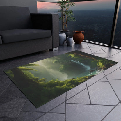 Fern Forest Outdoor Rug Cozy Patio Decor Waterfall Design Area Rug Nature-Inspired Outdoor Mat Garden and Porch Accents