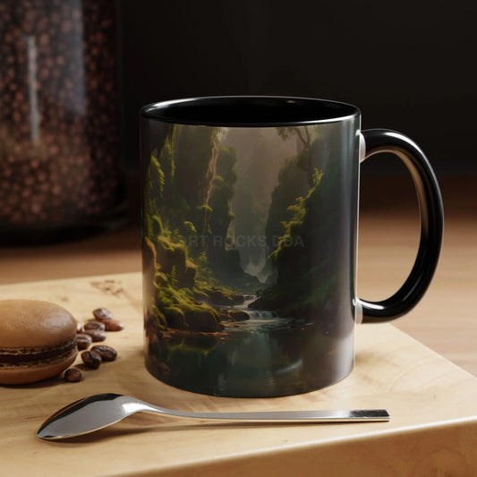 Fern Forest River Accent Coffee Mug — Serene Nature Landscape 11/15oz - 11oz / Black - Mug