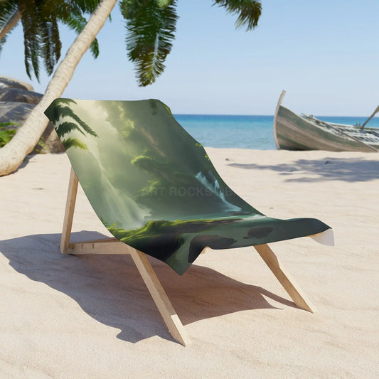 Fern Forest Waterfall Beach Towel - 30’’ × 60’’ - Home Decor