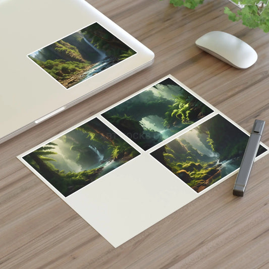 Fern Landscape Sticker Sheets | Forest Decor Waterfall Art Laptop Decals Scrapbooking Eco-Friendly Gifts - 11’’ × 8.5’’