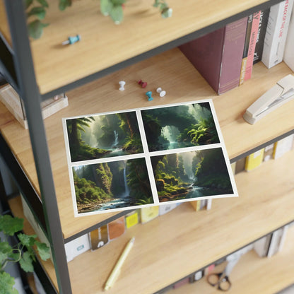 Fern Landscape Sticker Sheets | Forest Decor Waterfall Art Laptop Decals Scrapbooking Eco-Friendly Gifts - Paper