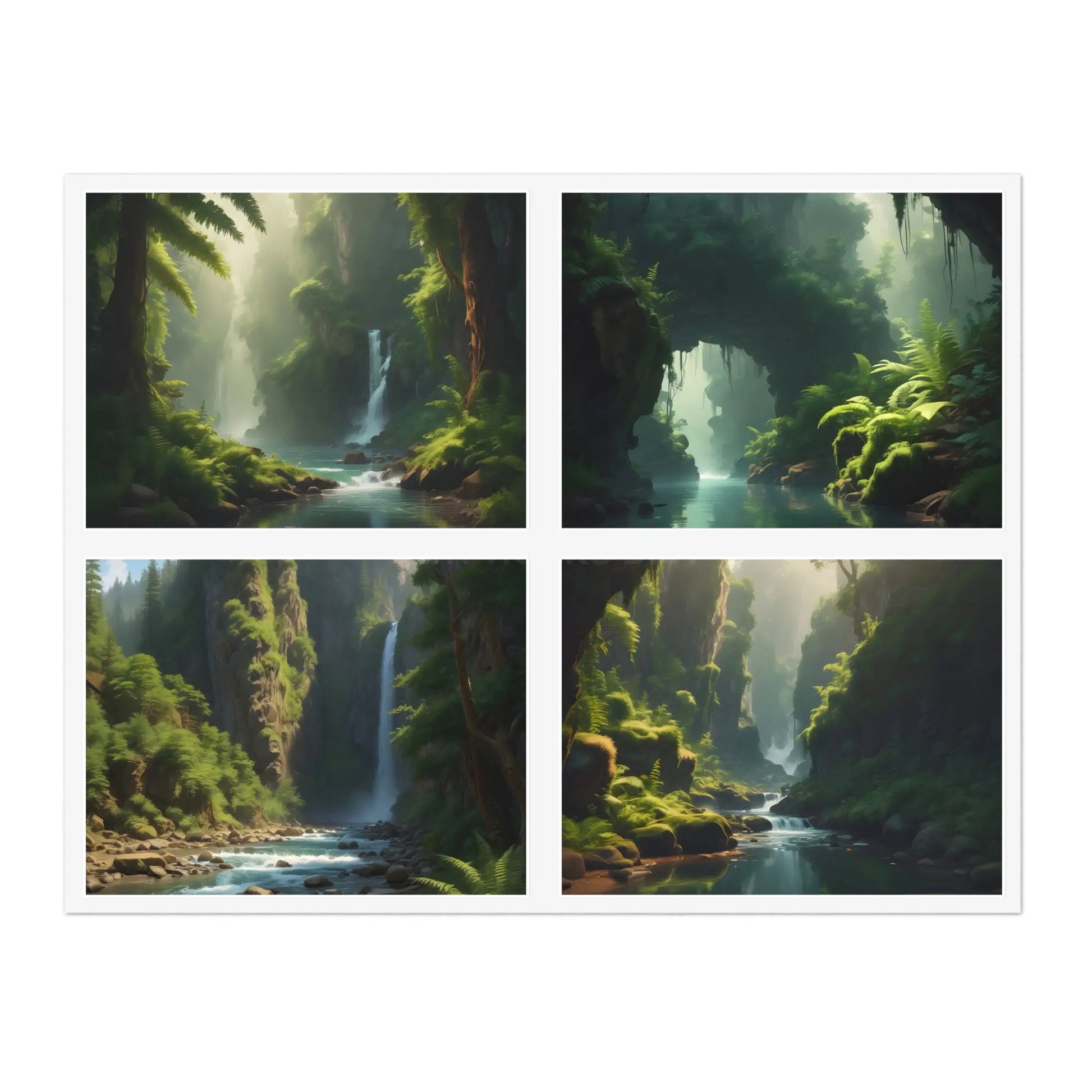 Fern Landscape Sticker Sheets | Forest Decor Waterfall Art Laptop Decals Scrapbooking Eco-Friendly Gifts - Paper