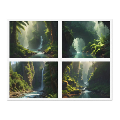 Fern Landscape Sticker Sheets | Forest Decor Waterfall Art Laptop Decals Scrapbooking Eco-Friendly Gifts - Paper