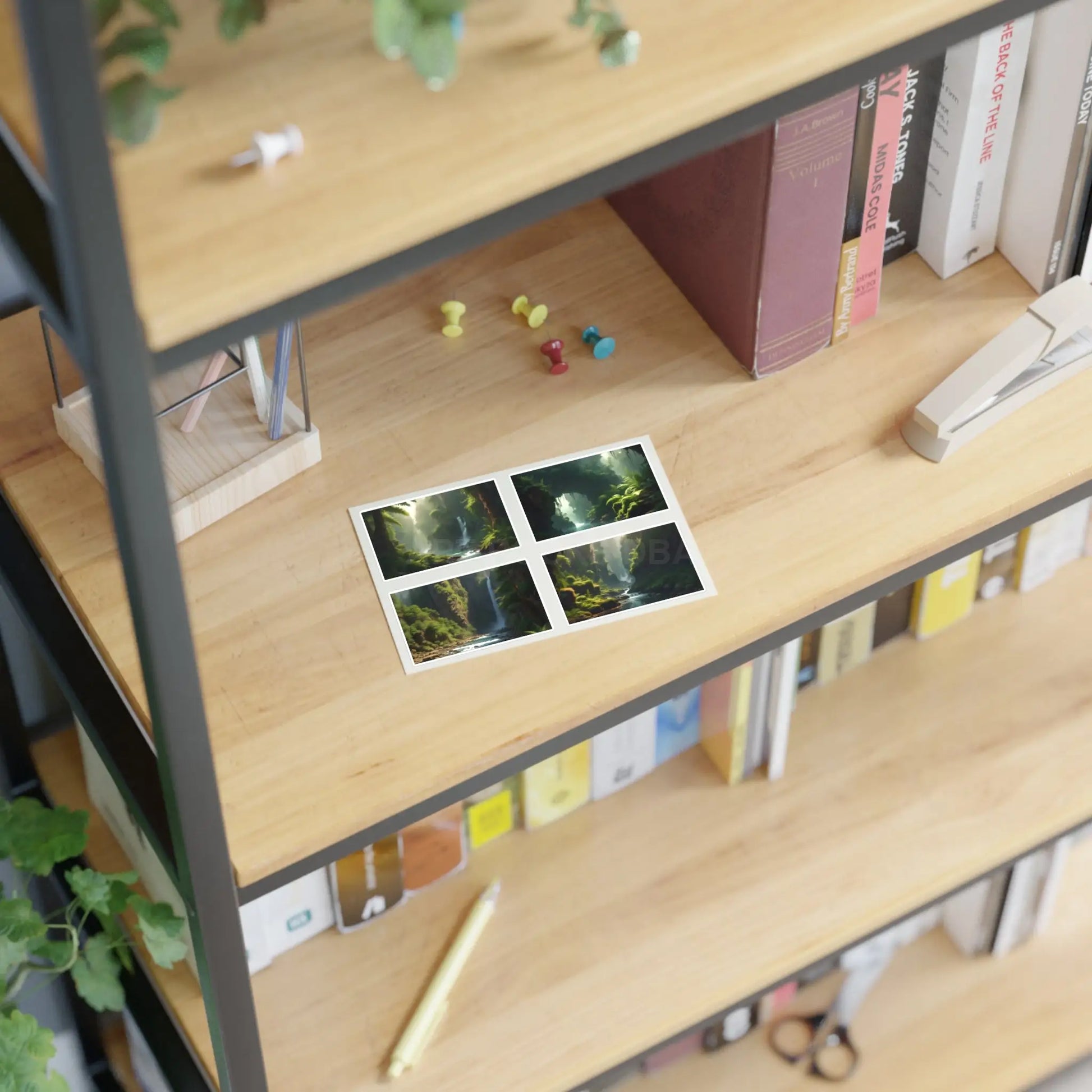 Fern Landscape Sticker Sheets | Forest Decor Waterfall Art Laptop Decals Scrapbooking Eco-Friendly Gifts - Paper