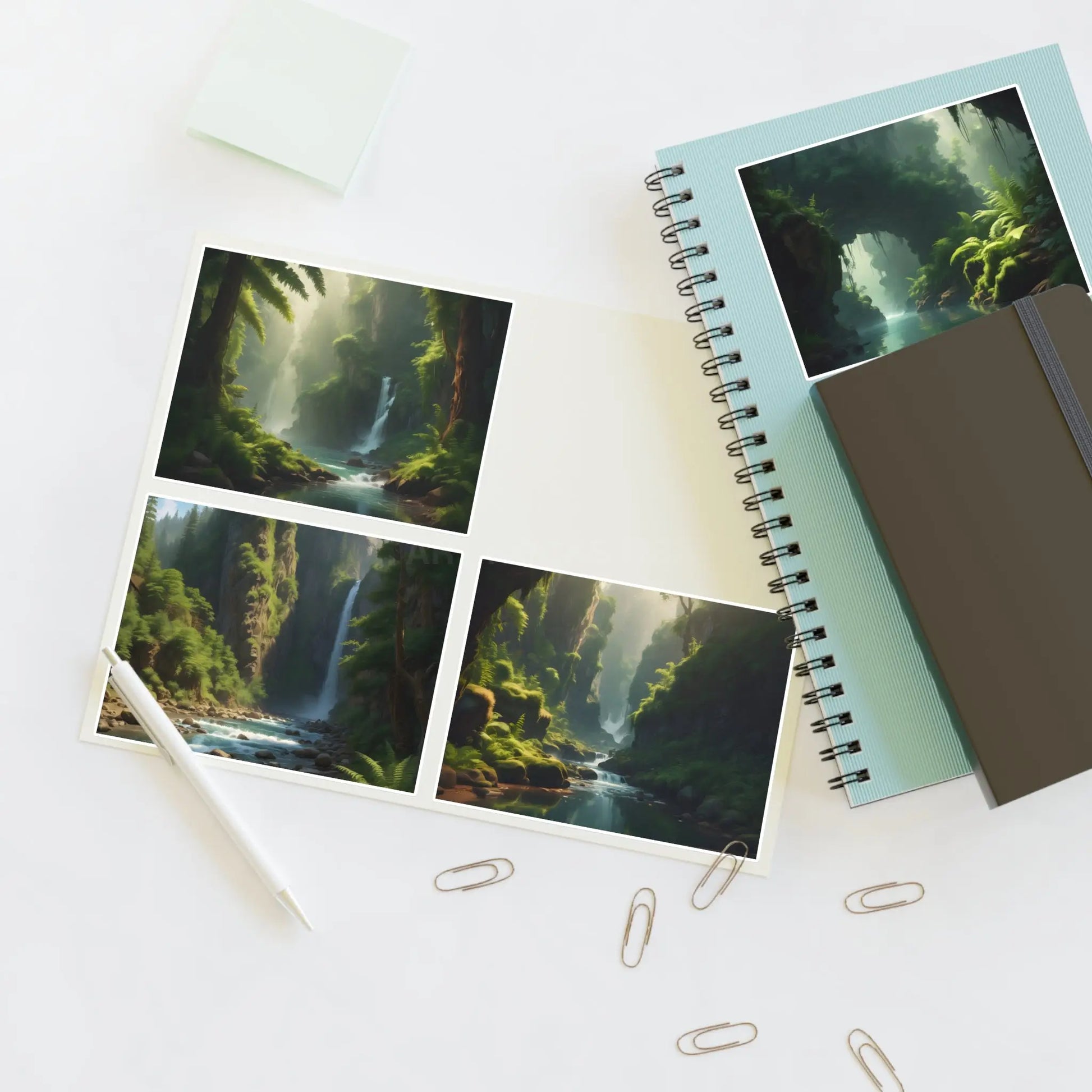 Fern Landscape Sticker Sheets | Forest Decor Waterfall Art Laptop Decals Scrapbooking Eco-Friendly Gifts - Paper