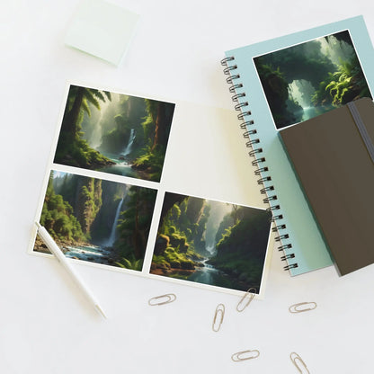 Fern Landscape Sticker Sheets | Forest Decor Waterfall Art Laptop Decals Scrapbooking Eco-Friendly Gifts - Paper