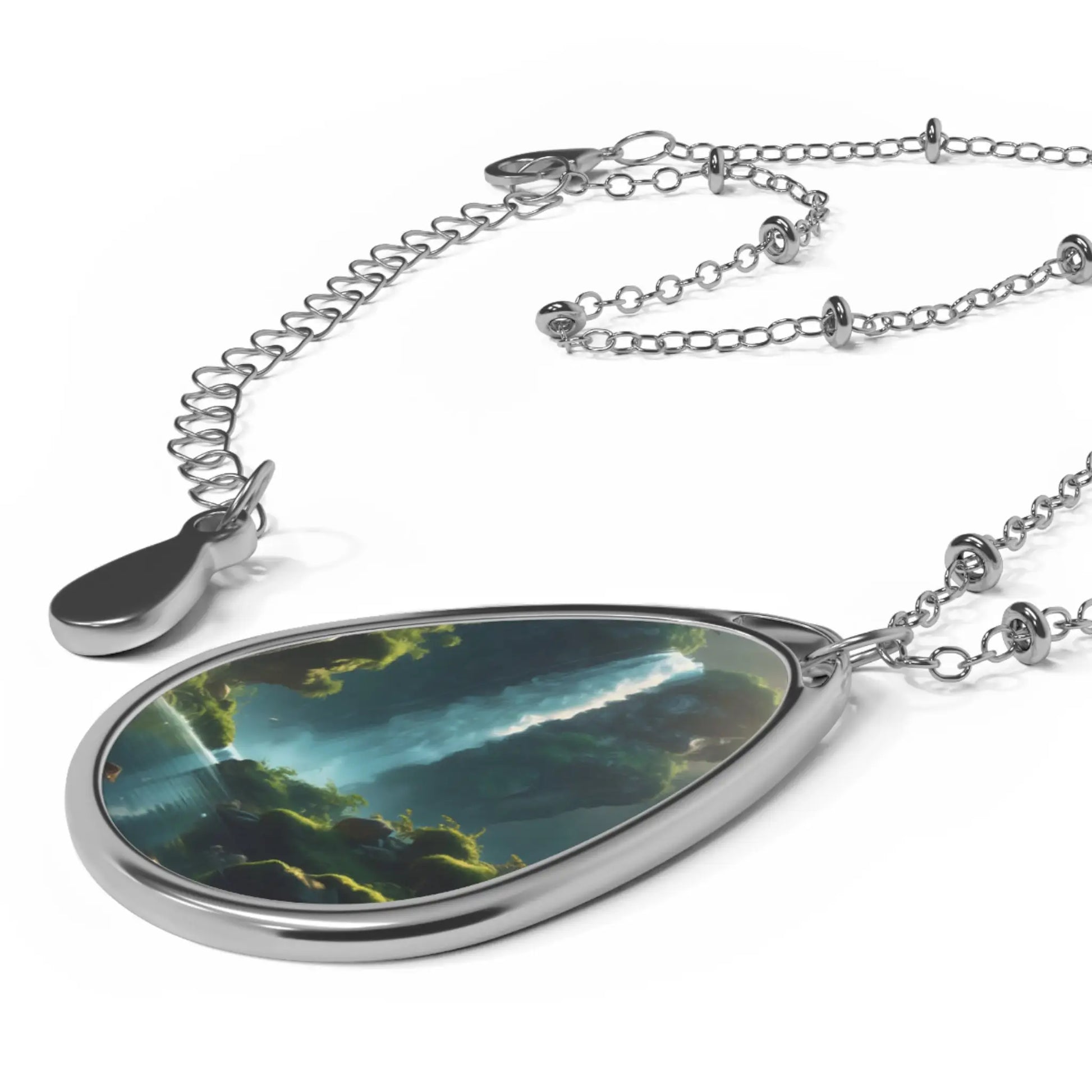 Fern Waterfall Oval Pendant Necklace - One Size / Silver - Accessories