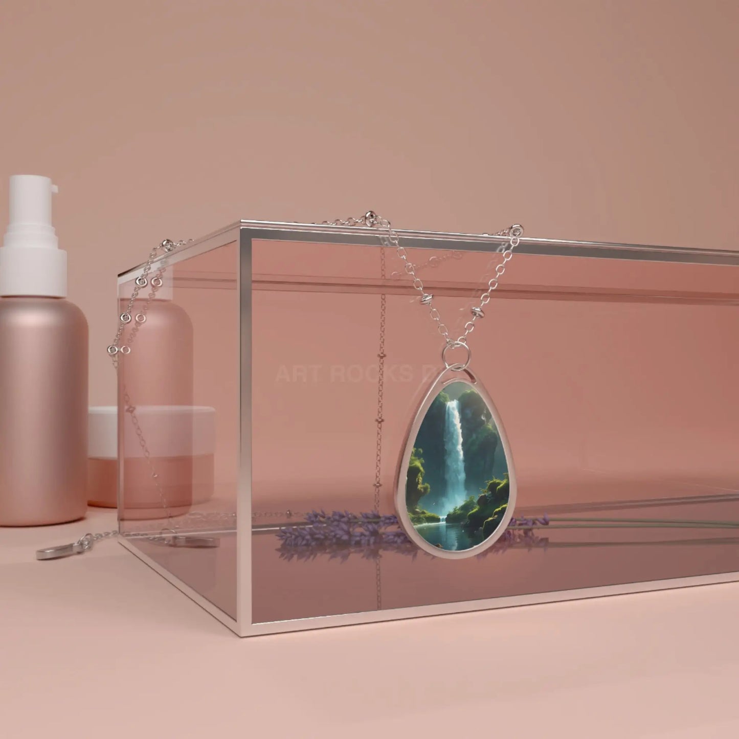 Fern Waterfall Oval Pendant Necklace - One Size / Silver - Accessories