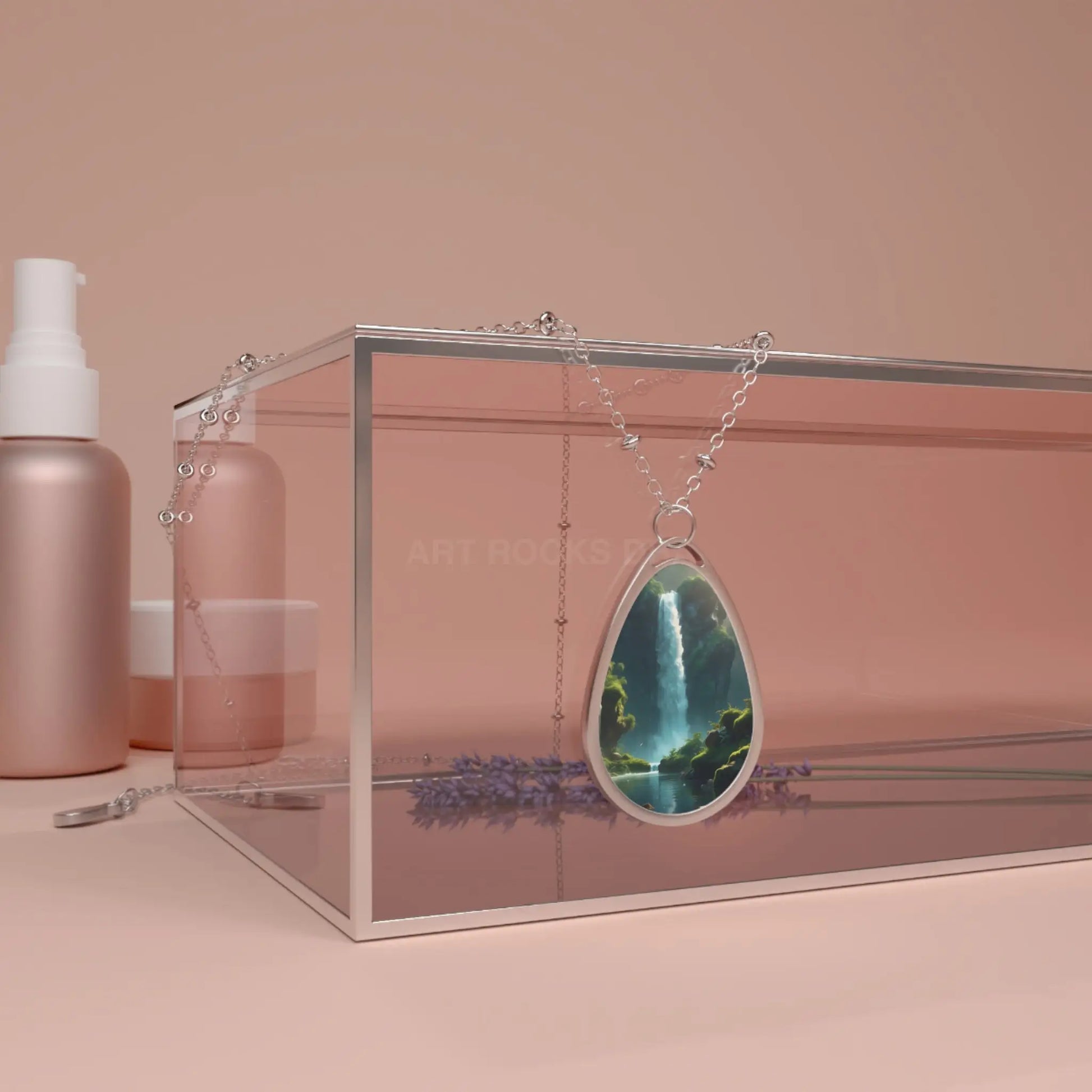 Fern Waterfall Oval Pendant Necklace - One Size / Silver - Accessories