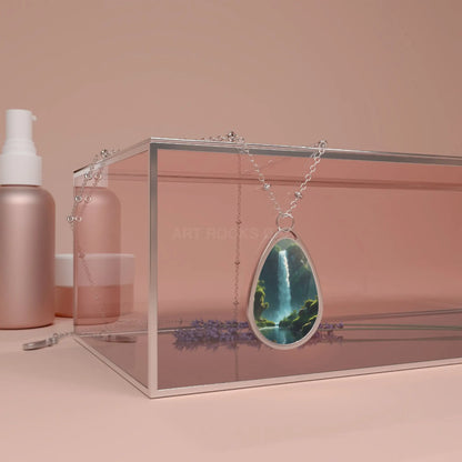 Fern Waterfall Oval Pendant Necklace - One Size / Silver - Accessories