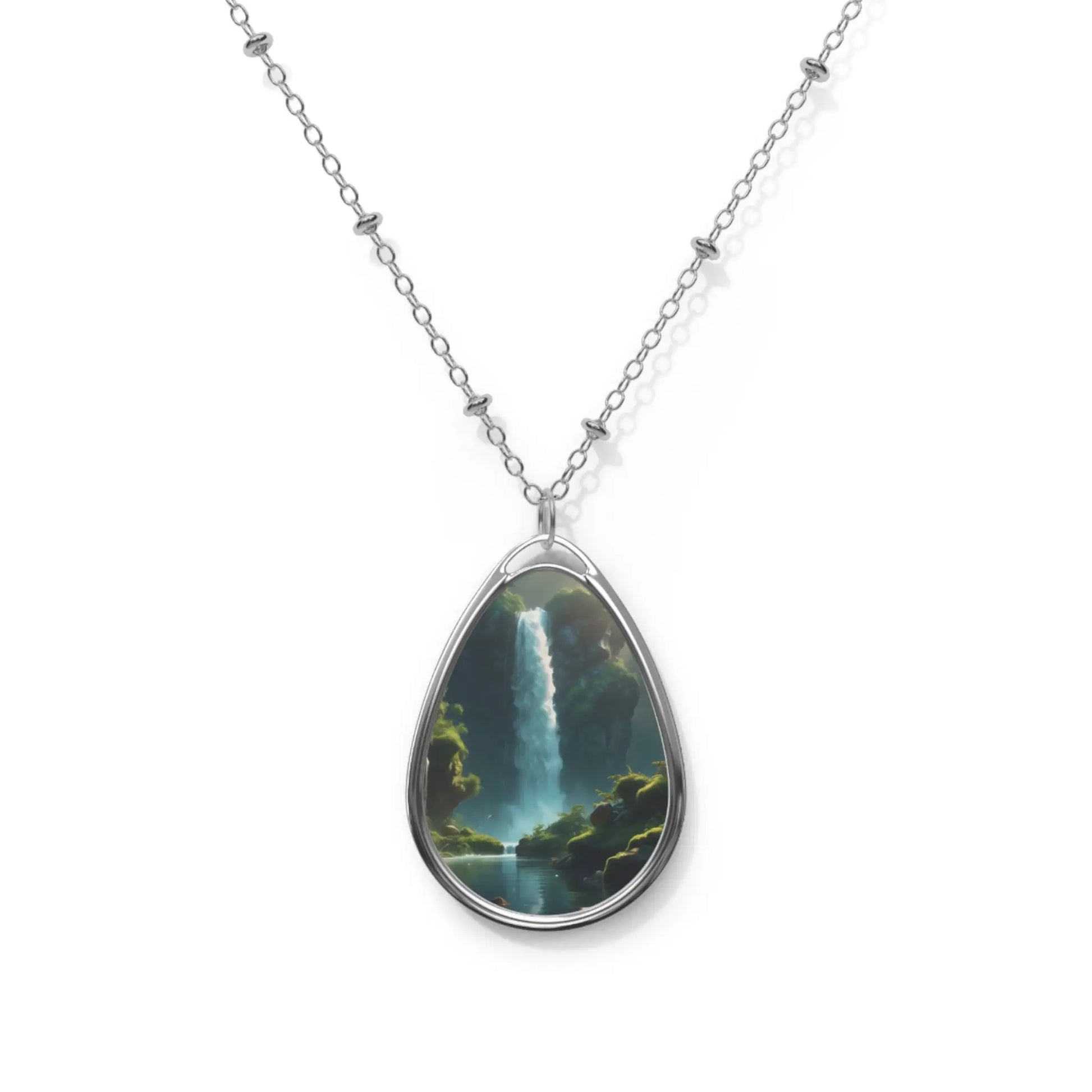 Fern Waterfall Oval Pendant Necklace - One Size / Silver - Accessories