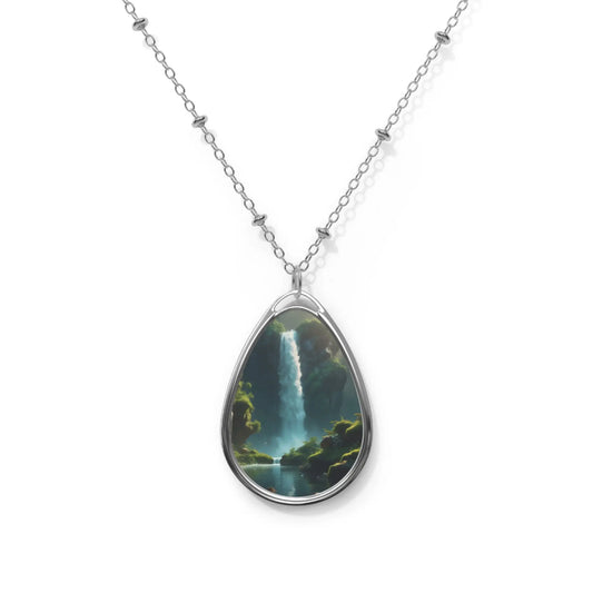 Fern Waterfall Oval Pendant Necklace - One Size / Silver - Accessories