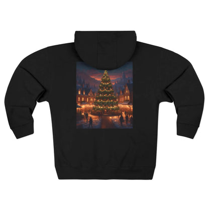 Festive Christmas Tree Town Zip-Up Sweatshirt - XS / Black - Hoodie