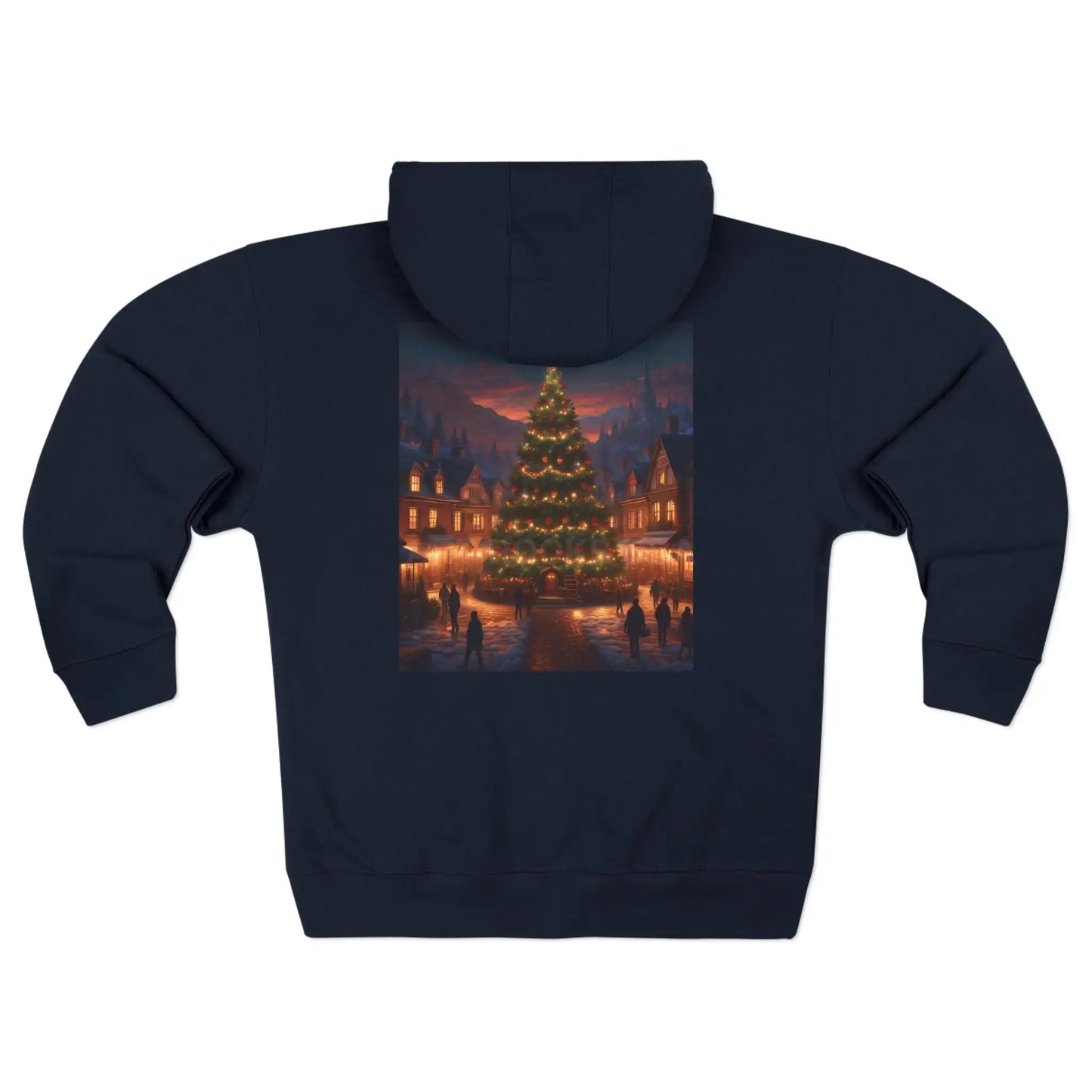 Festive Christmas Tree Town Zip-Up Sweatshirt - XS / Navy - Hoodie