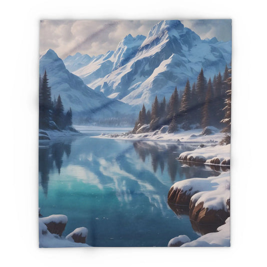 Fleece Blanket - Arctic Glacial Frozen Lake in the Mountains Design - 50’’ × 60’’ - Home Decor