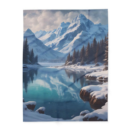 Fleece Blanket - Arctic Glacial Frozen Lake in the Mountains Design - 60’’ × 80’’ - Home Decor