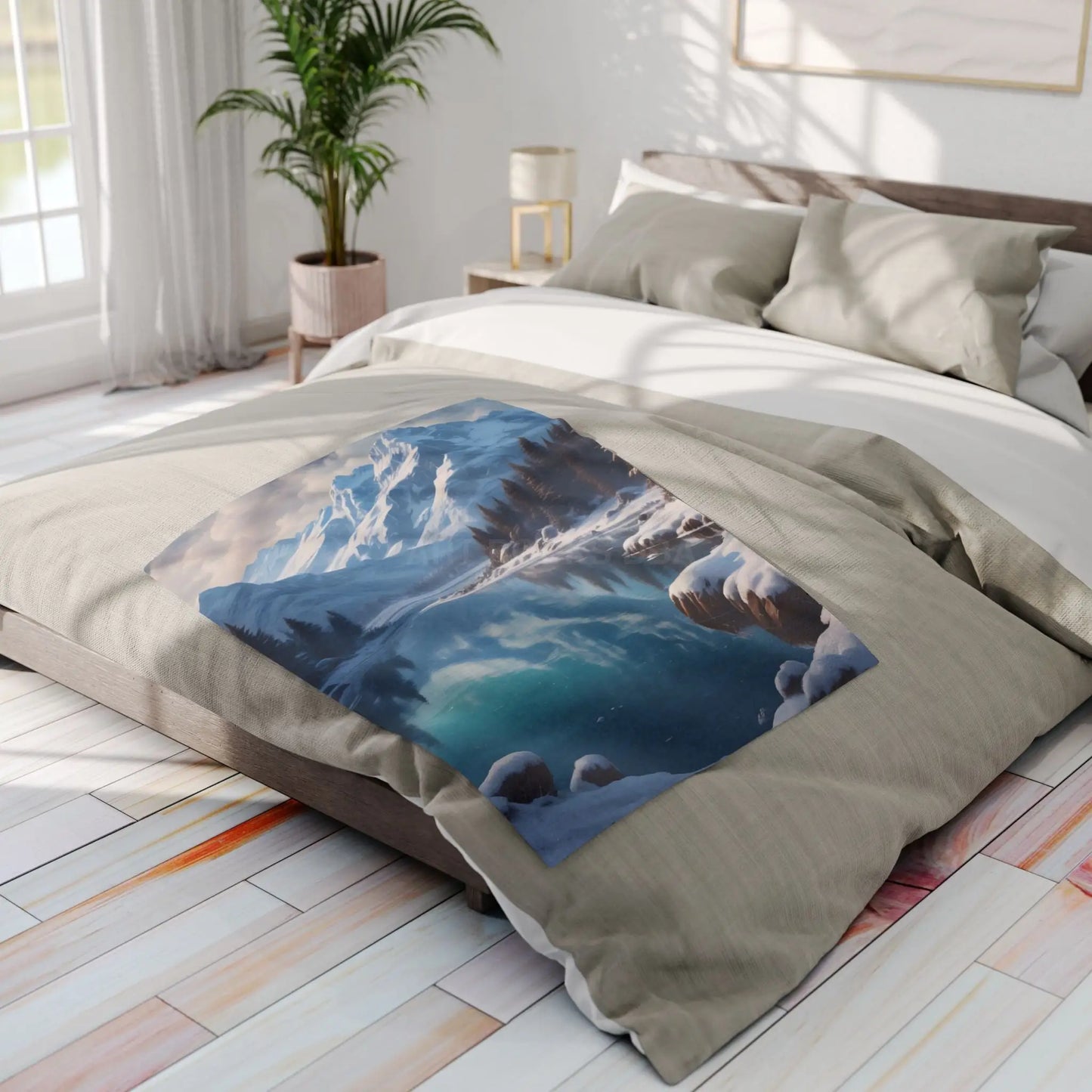 Fleece Blanket - Arctic Glacial Frozen Lake in the Mountains Design - Home Decor