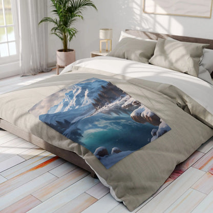 Fleece Blanket - Arctic Glacial Frozen Lake in the Mountains Design - Home Decor