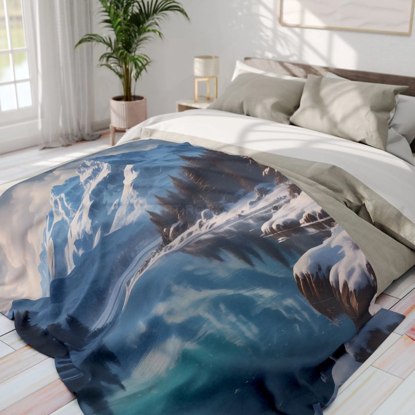Fleece Blanket - Arctic Glacial Frozen Lake in the Mountains Design - Home Decor