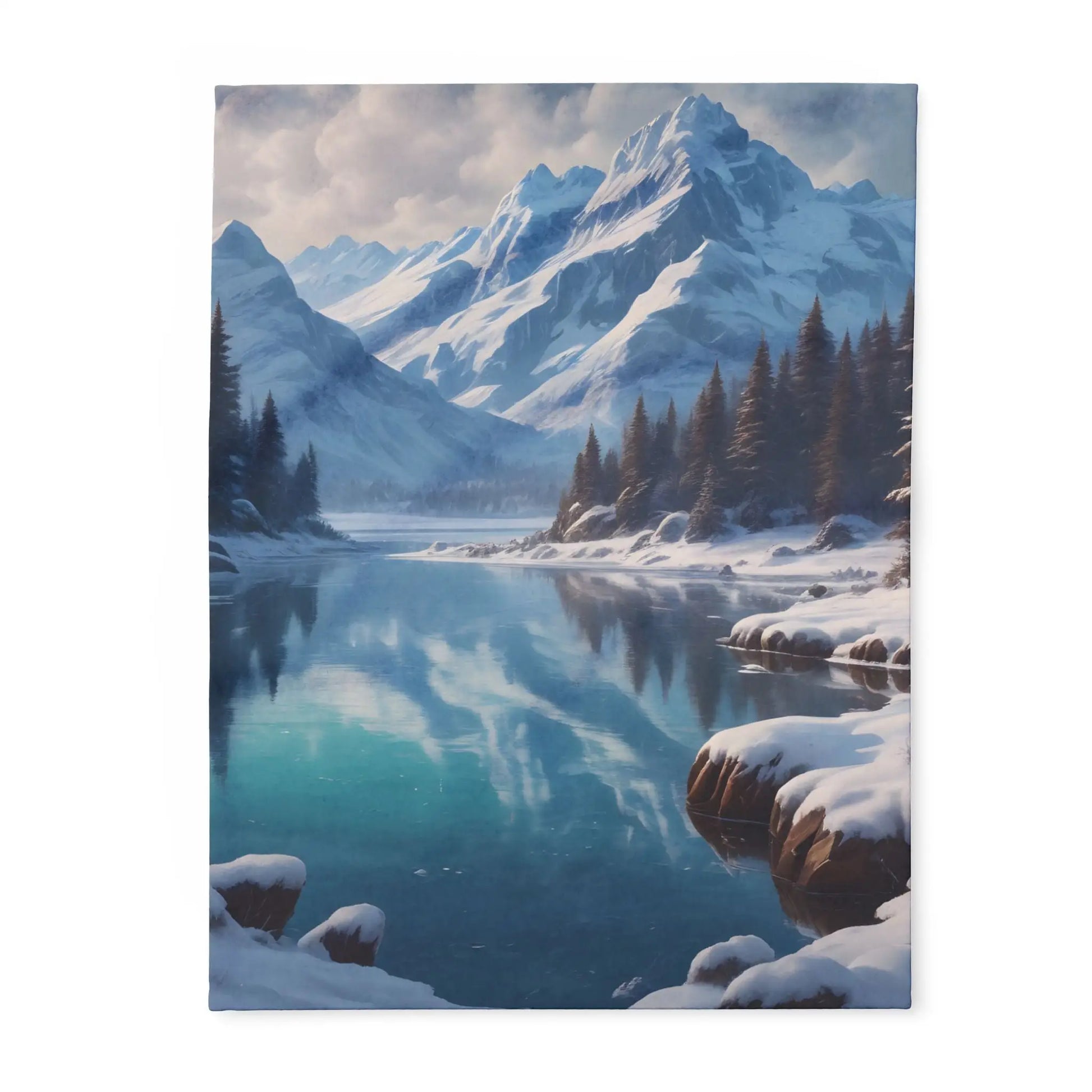 Fleece Blanket - Arctic Glacial Frozen Lake in the Mountains Design - 30’’ × 40’’ - Home Decor