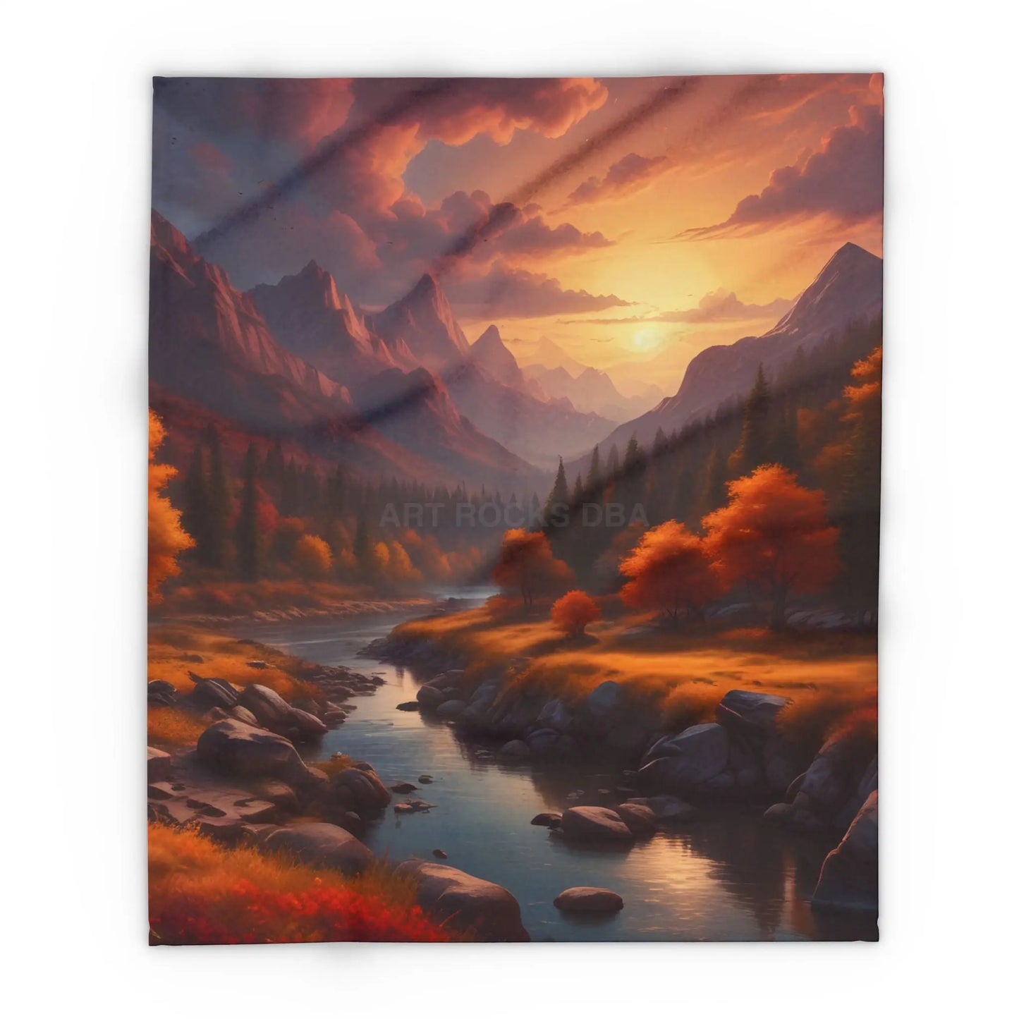 Fleece Blanket - Mountain Sunset in the Fall - 50’’ × 60’’ - Home Decor