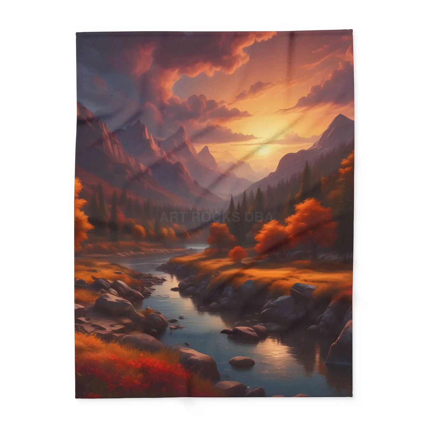 Fleece Blanket - Mountain Sunset in the Fall - 60’’ × 80’’ - Home Decor