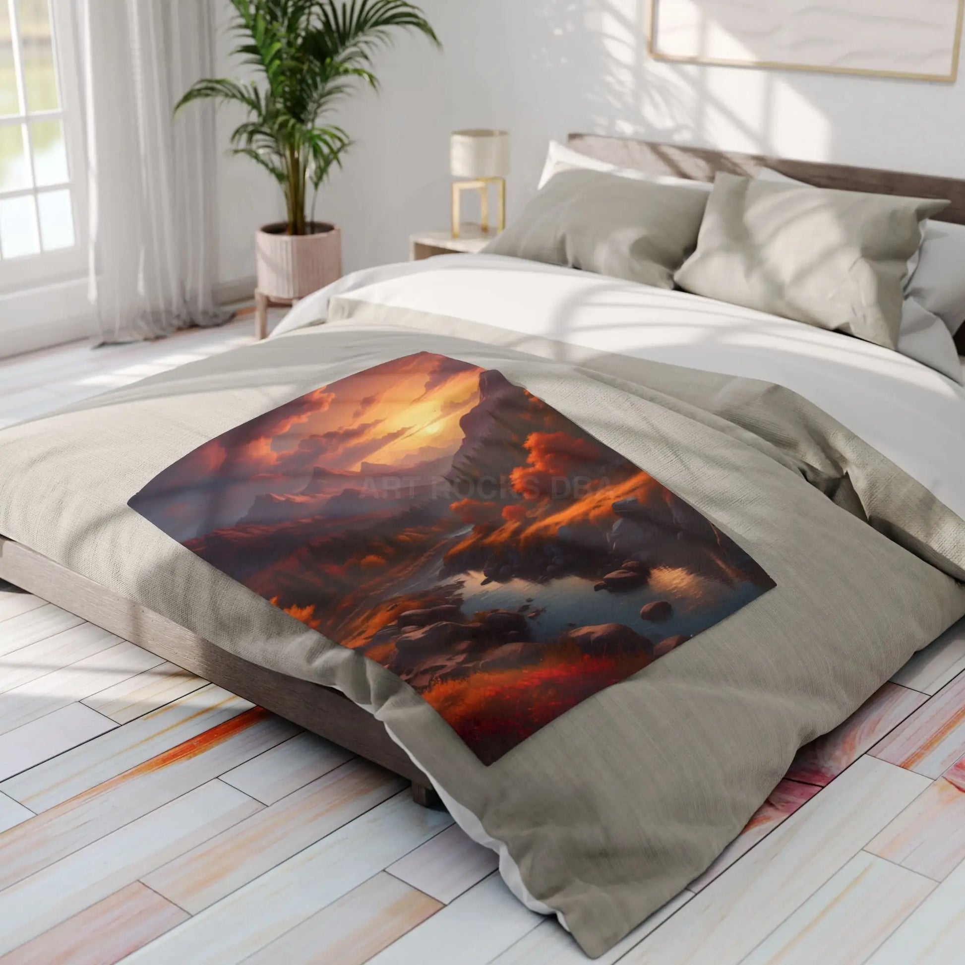Fleece Blanket - Mountain Sunset in the Fall - Home Decor