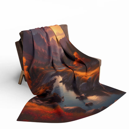 Fleece Blanket - Mountain Sunset in the Fall - Home Decor