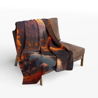 Fleece Blanket - Mountain Sunset in the Fall - Home Decor