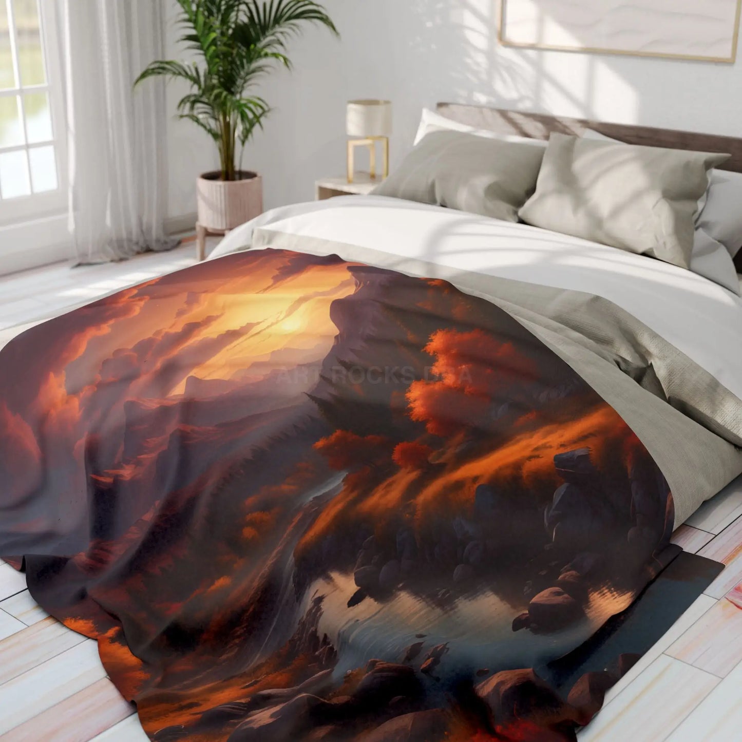 Fleece Blanket - Mountain Sunset in the Fall - Home Decor